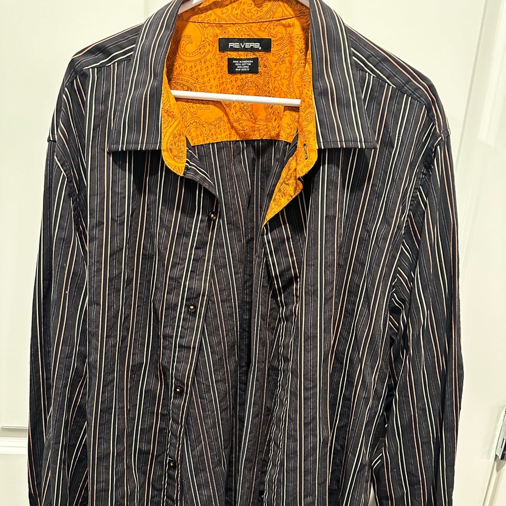 Reverb dress shirt. Navy with orange accents